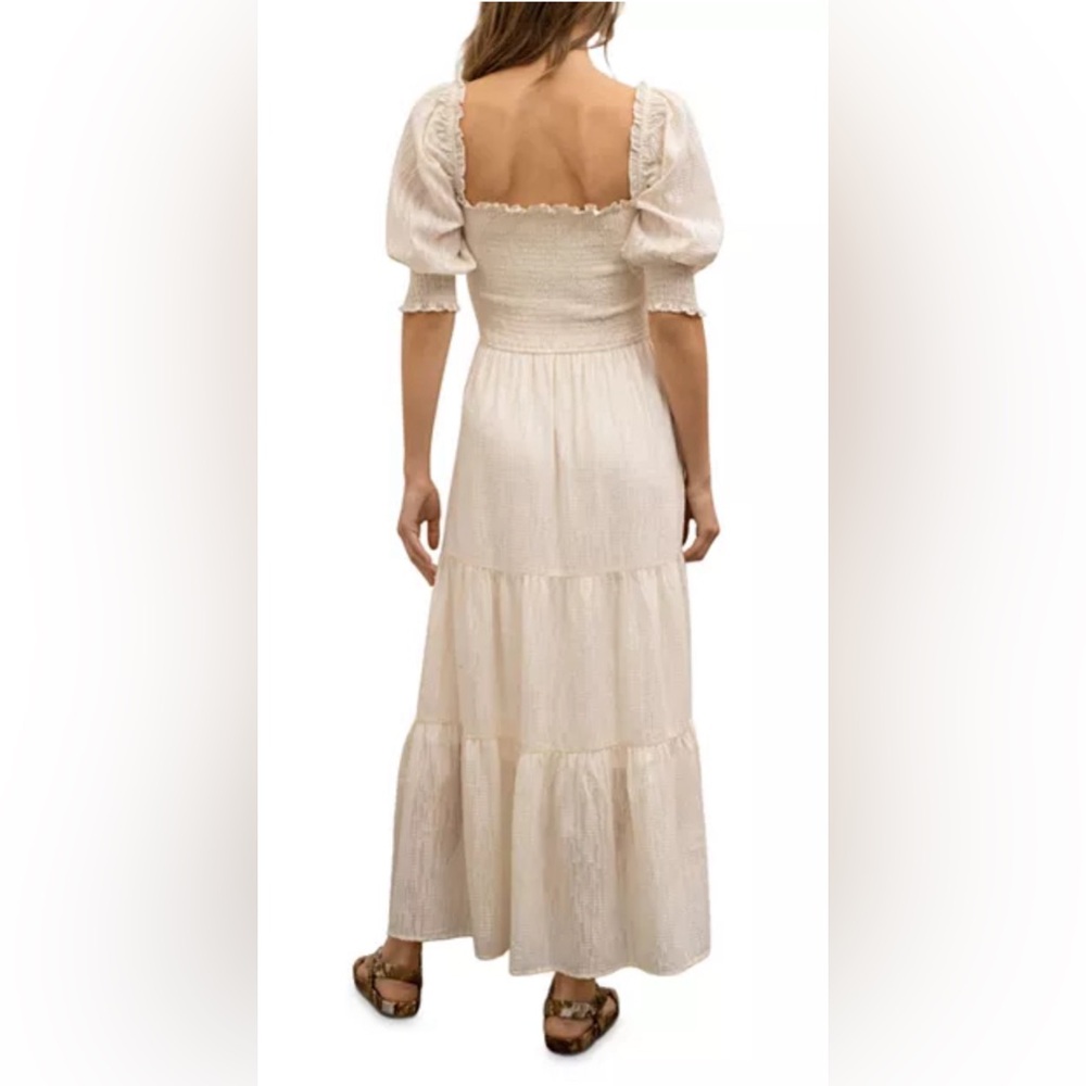Moon River Cream Smocked Puff-Sleeve Tiered Maxi Dress - Picture 3 of 14
